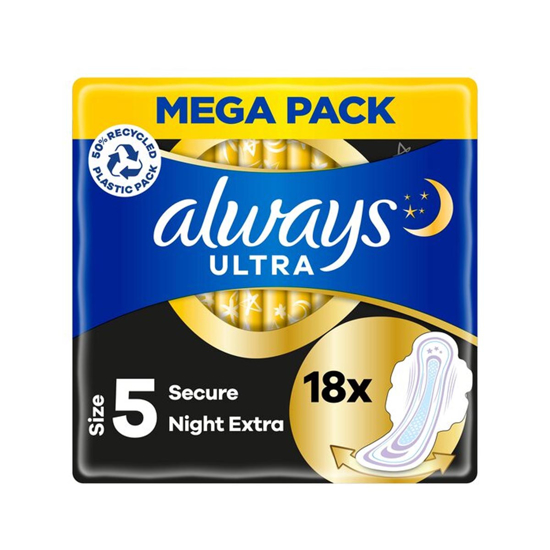 Picture of Always Ultra Size 5 Secure Night Extra wings Sanitary Pad Towel - Mega Pack 18 Pads