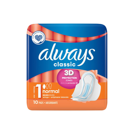 Picture of Always Classic Normal Size 1 sanitary Pads with wings 3 action zone – 10 Pads